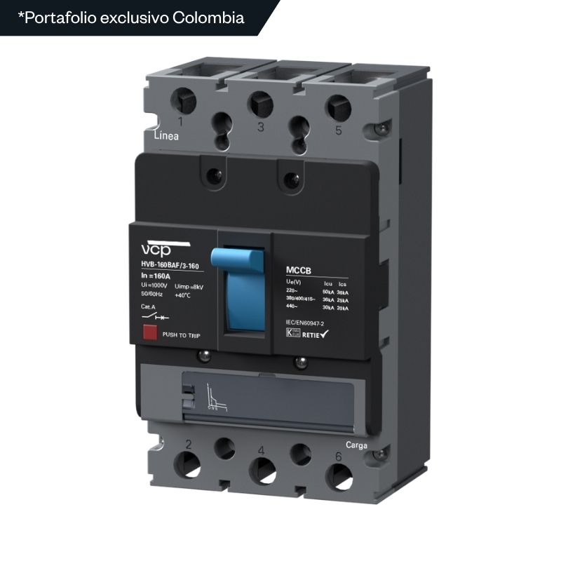 Interruptores caja moldeada, 92X155X93mm, 220/440V, 160A, 50kA