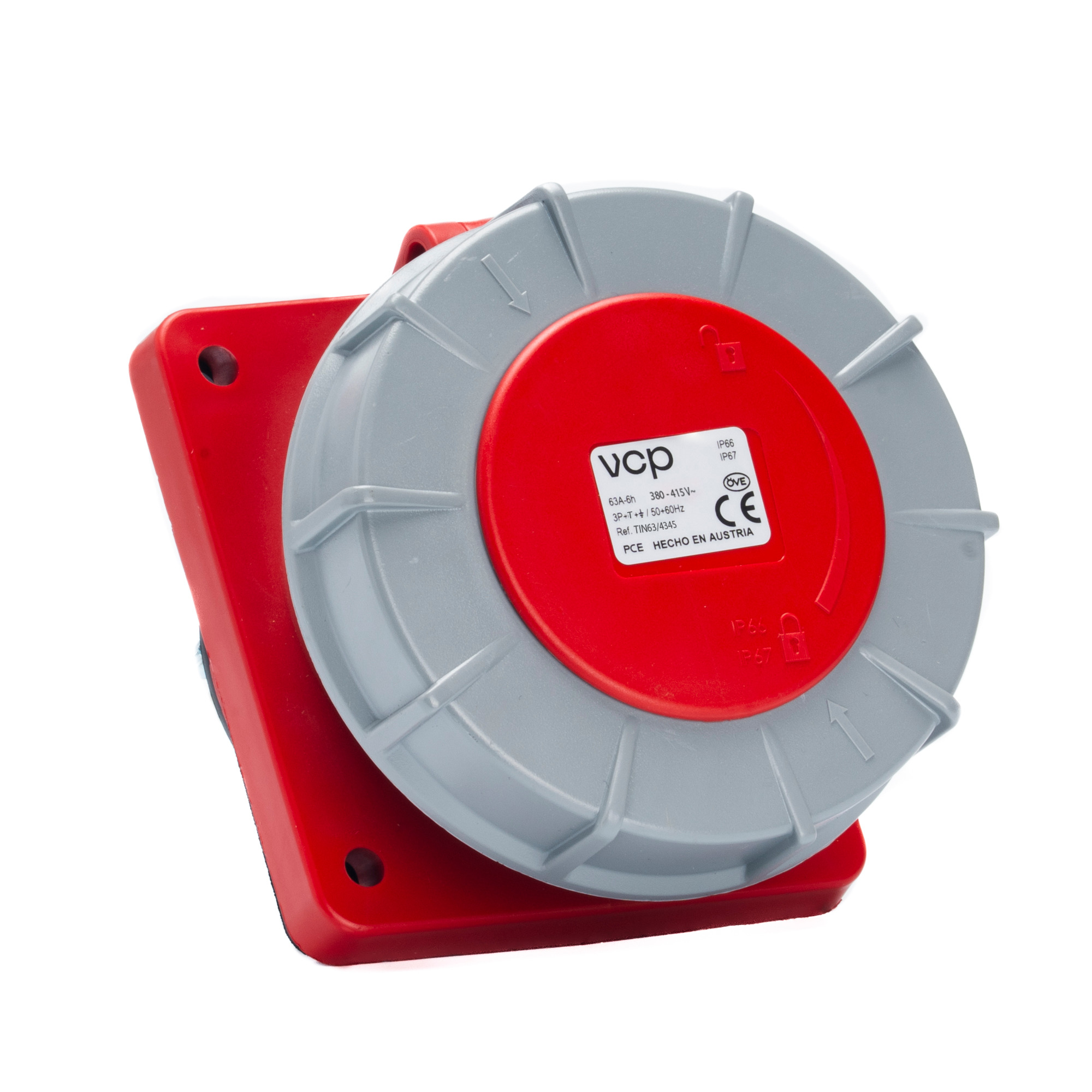 TOMAS DE INCRUSTAR INDUSTRIALES 440V IP67 63A 4H, color Rojo