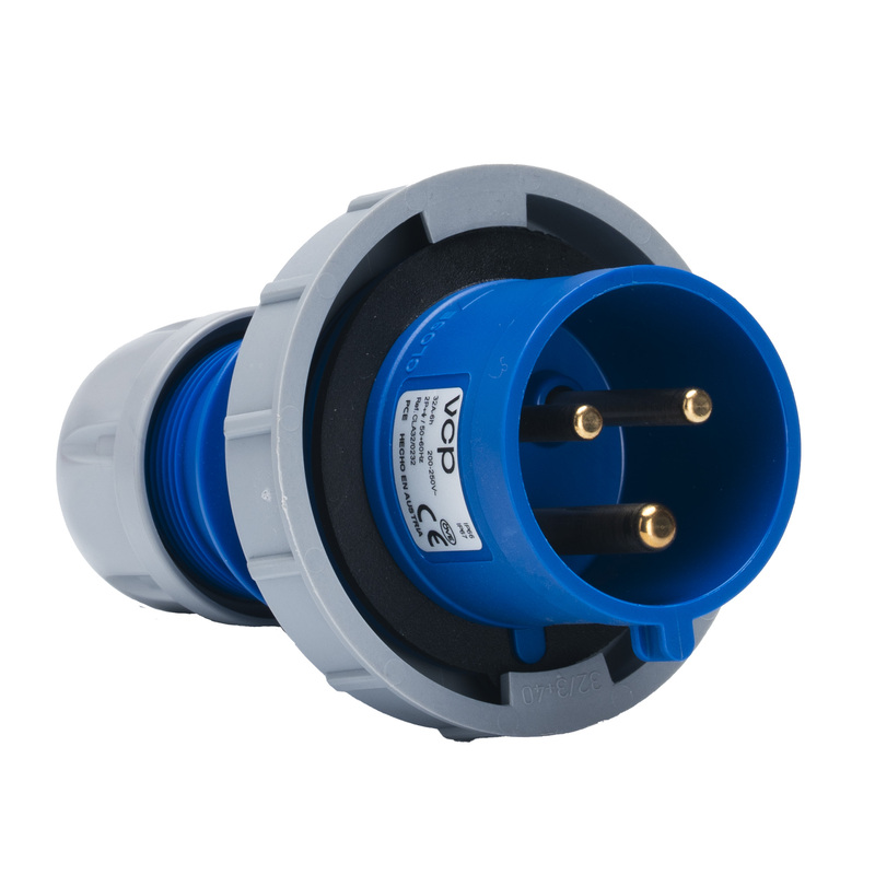 CLAVIJAS AÉREAS INDUSTRIALES, 220V, IP67, 32A, 3H, color azul