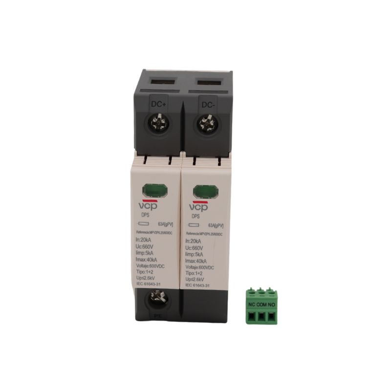 DPS TIPO 1+2PV 2 POLOS 600VDC 5KA10/350 40kA8/20 RIEL DIN