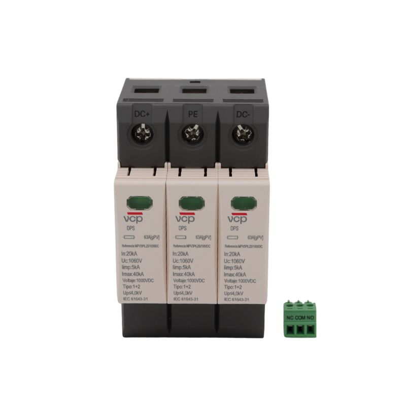 DPS TIPO 1+2PV 3 POLOS 1000VDC 5KA10/350 40kA8/20 RIEL DIN