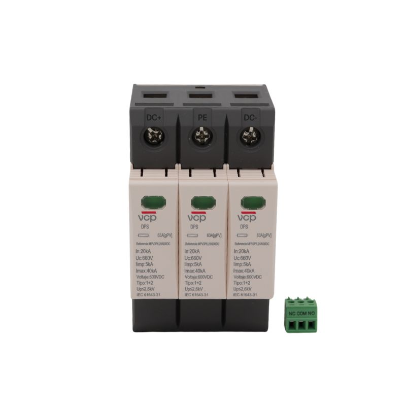 DPS TIPO 1+2PV 3 POLOS 600VDC 5KA10/350 40kA8/20 RIEL DIN