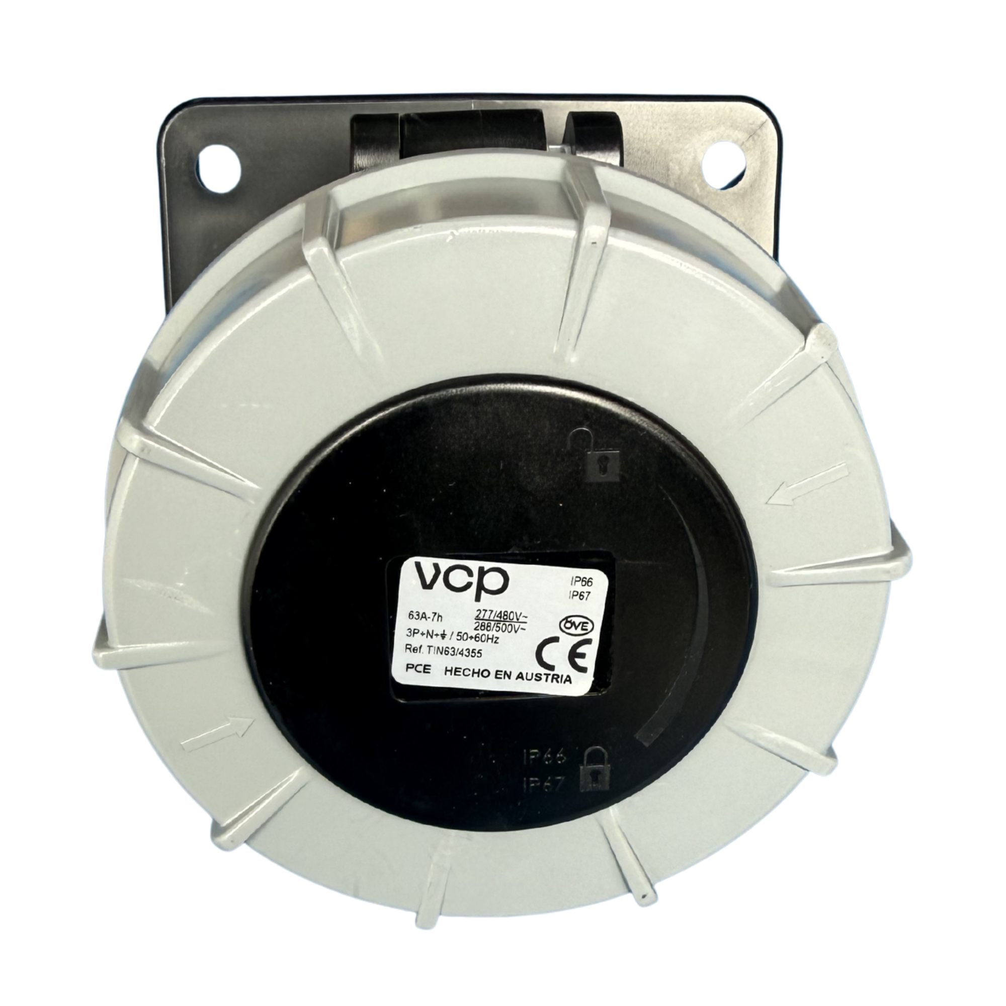 TOMA DE INCRUSTAR INDUSTRIAL, 500V, IP67, 125A, 3P+N+T, color negro.