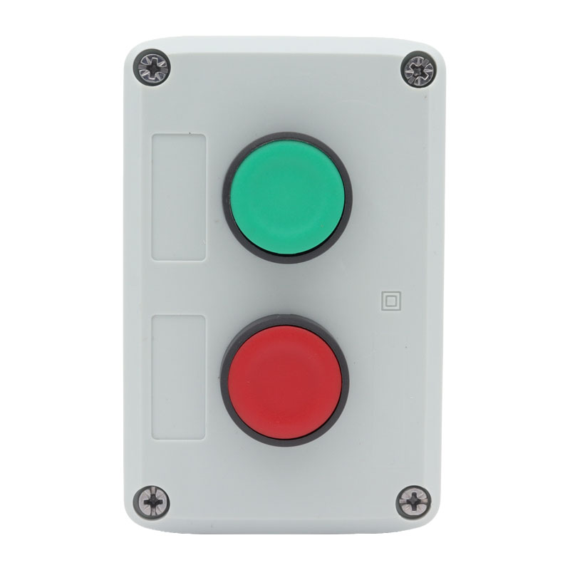 Estación de mando con un pulsador verde y un pulsador rojo 22 mm, caja blanca